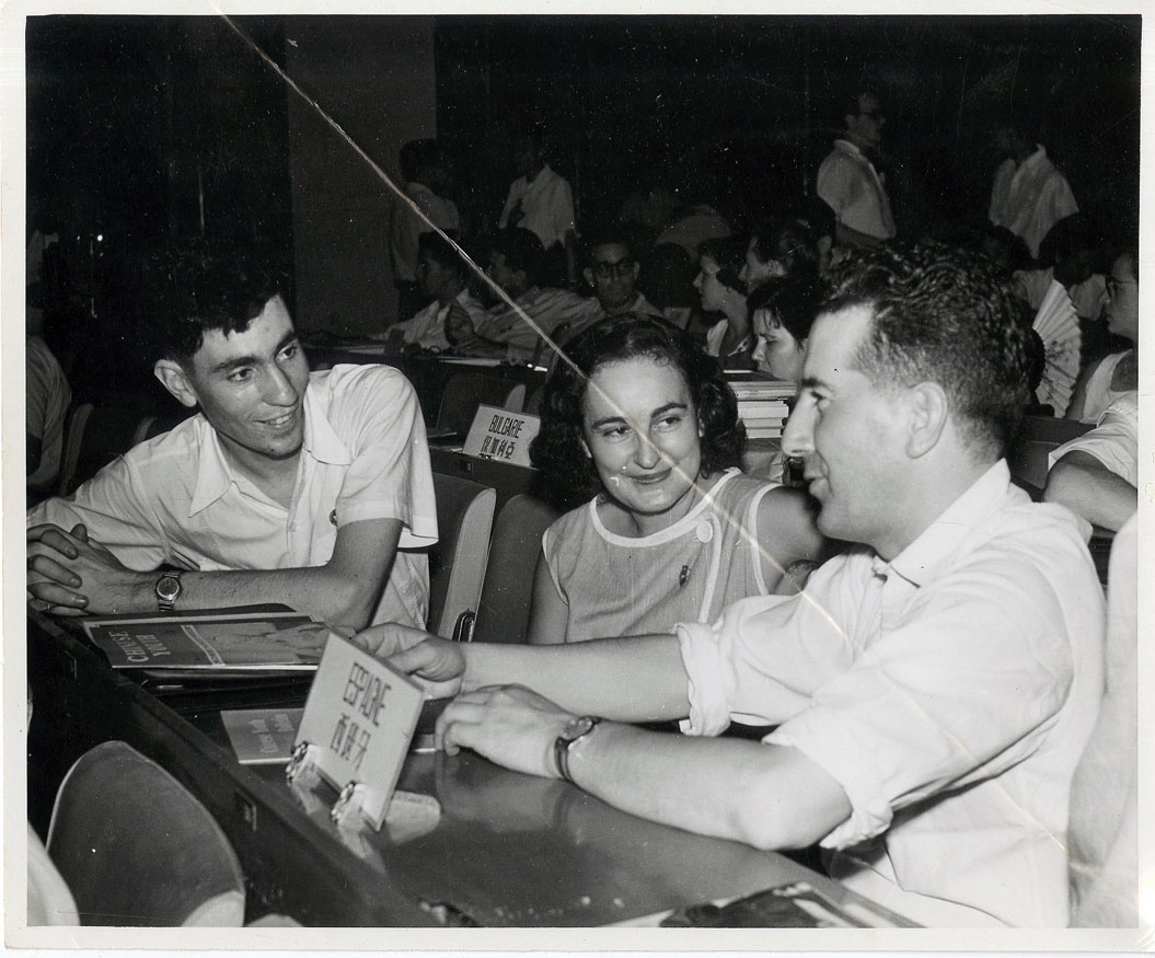 Albie meeting Ruth First in Peking (Beijing) in 1954, together with Spanish trade unionist Lopez Raimondo.