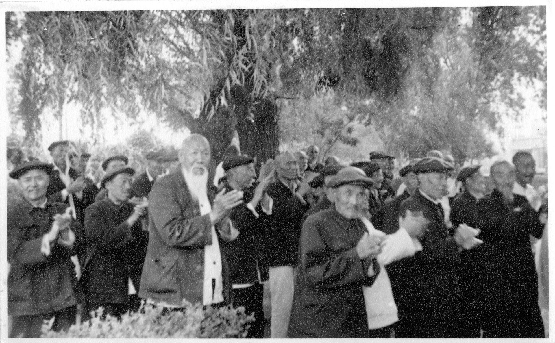 Chinese cultural figures meeting Albie and others at a North China station on the Trans-Siberian Railway.