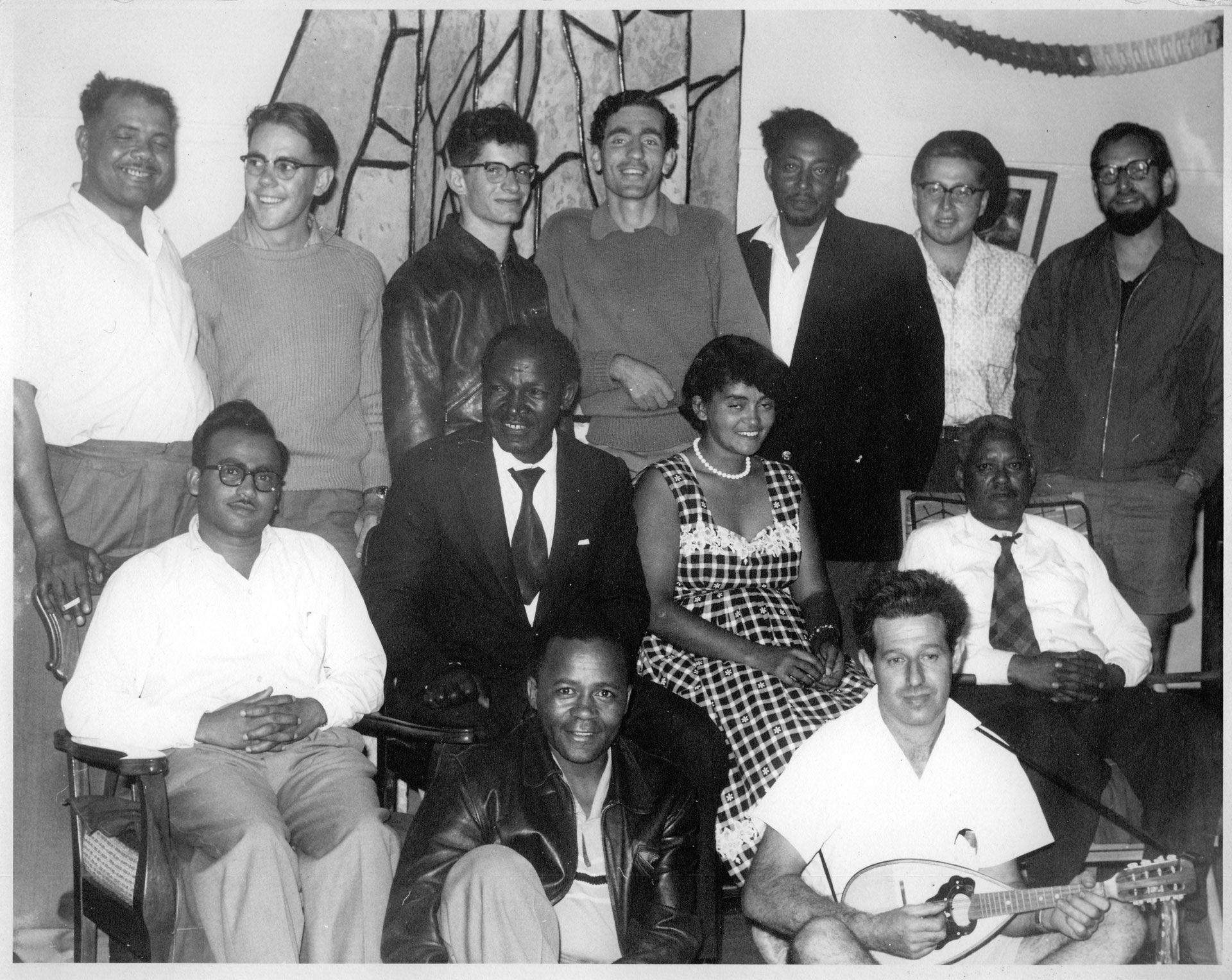 Walking group including Albie, Eli Weinberg and Wolfie Kodesh, at home of ANC supporters in Basutoland.