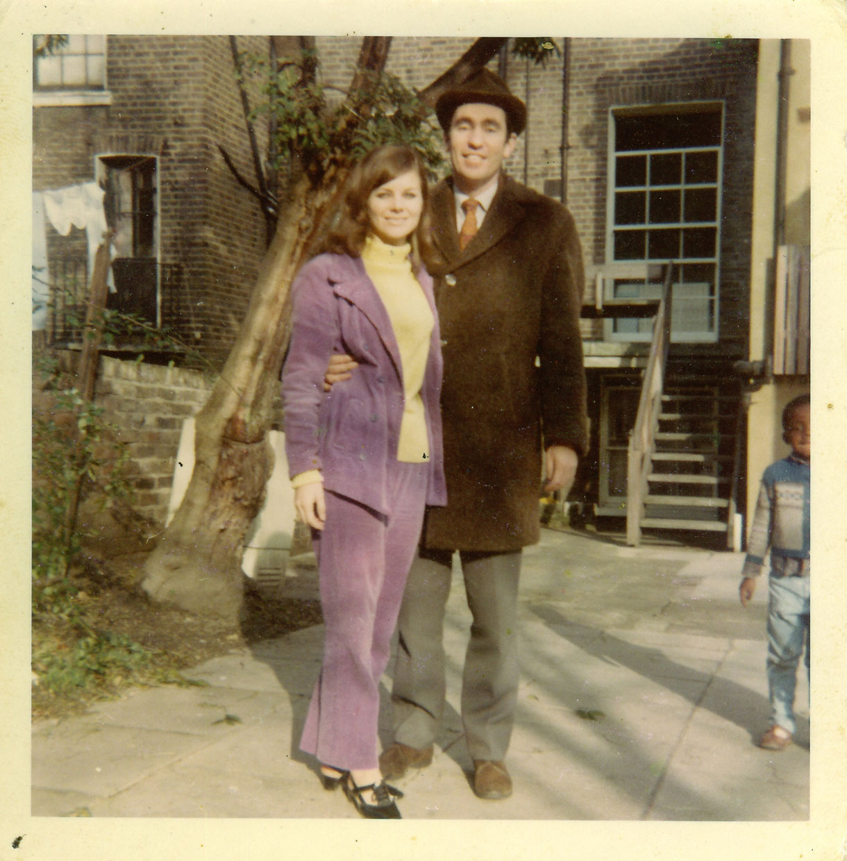 Albie with Stephanie outside their home in Anson Road.