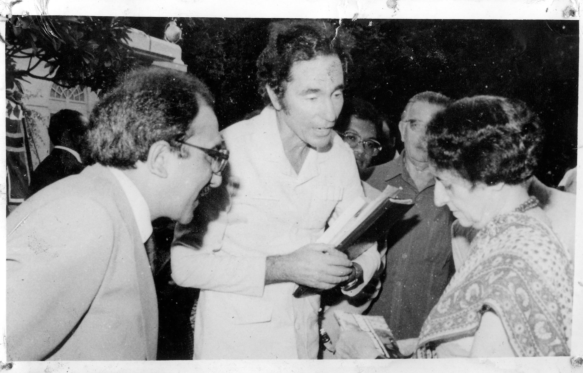 Albie in New Delhi, India, with Indira Ghandi, premier of India, and Kader Asmal.