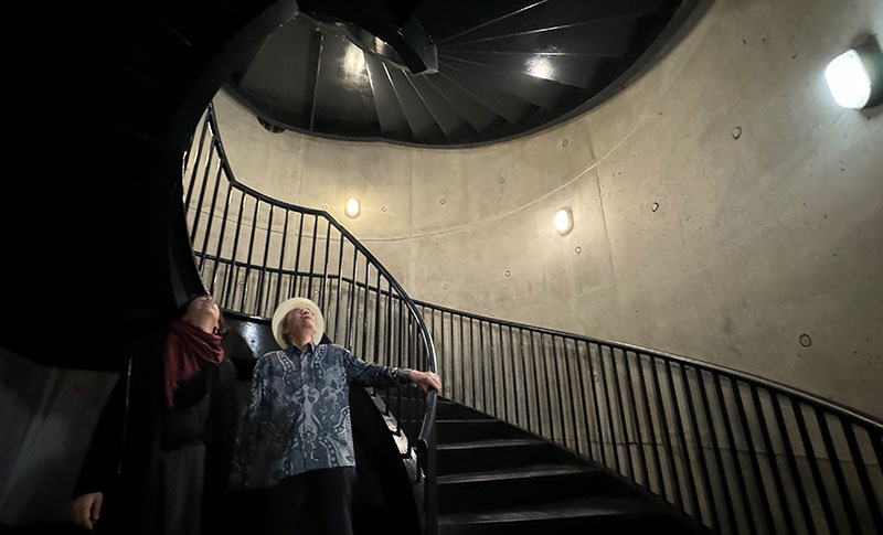 Albie and Sara Gouveia at Zeitz MOCAA spiral staircase