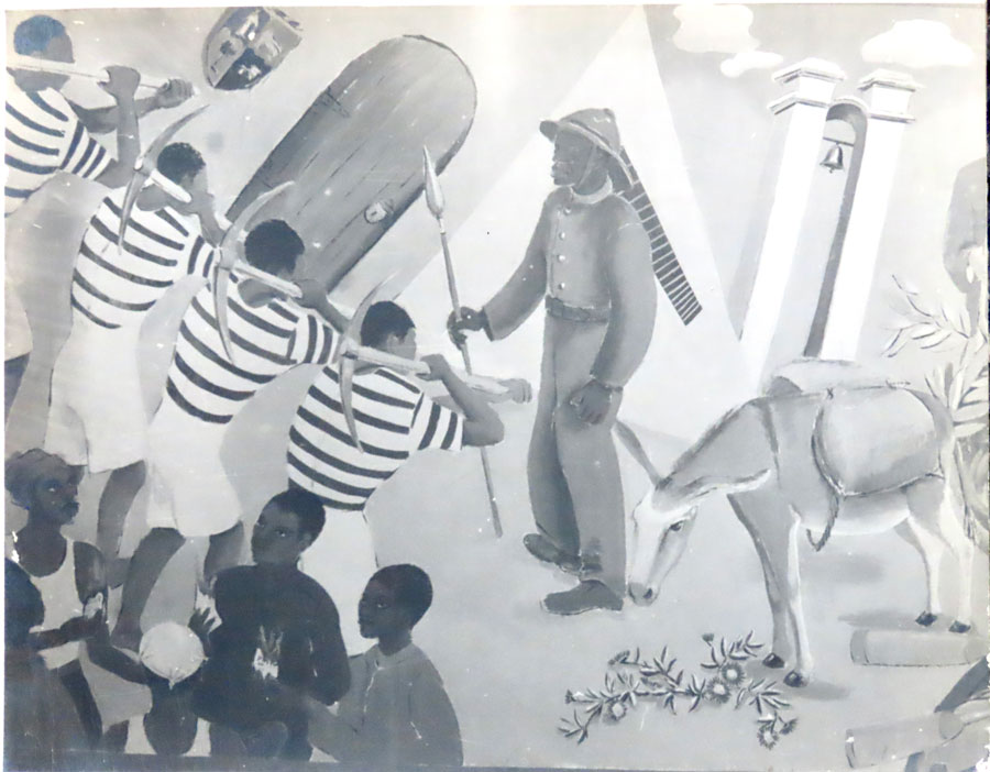 Detail images of a mural by Lesley Cope and members of the Modern Youth Society, on a building in Bree Street.